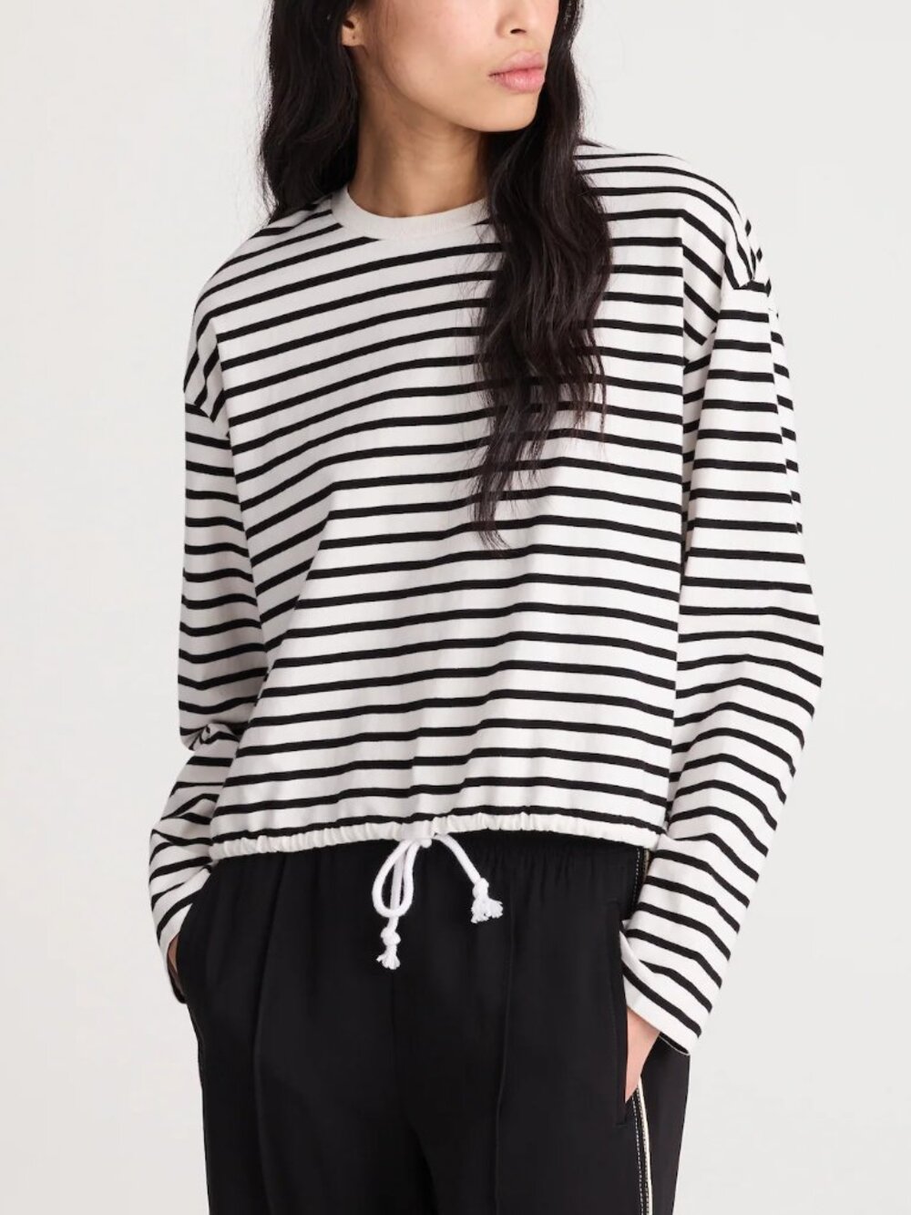 Madewell Perfect Boxy Tie Waist Allday Jersey Tee White Black Stripes Size M